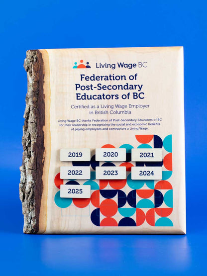 Certified Living Wage Employer - Cascadia Wall Plaque